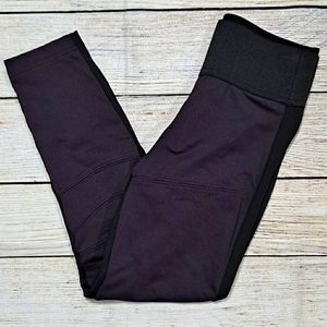 Koral Black Two Tone Dark Purple Moto Mid Rise Leggings